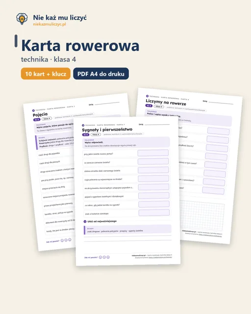 Okładka kart pracy „Karta rowerowa – technika klasa 4”